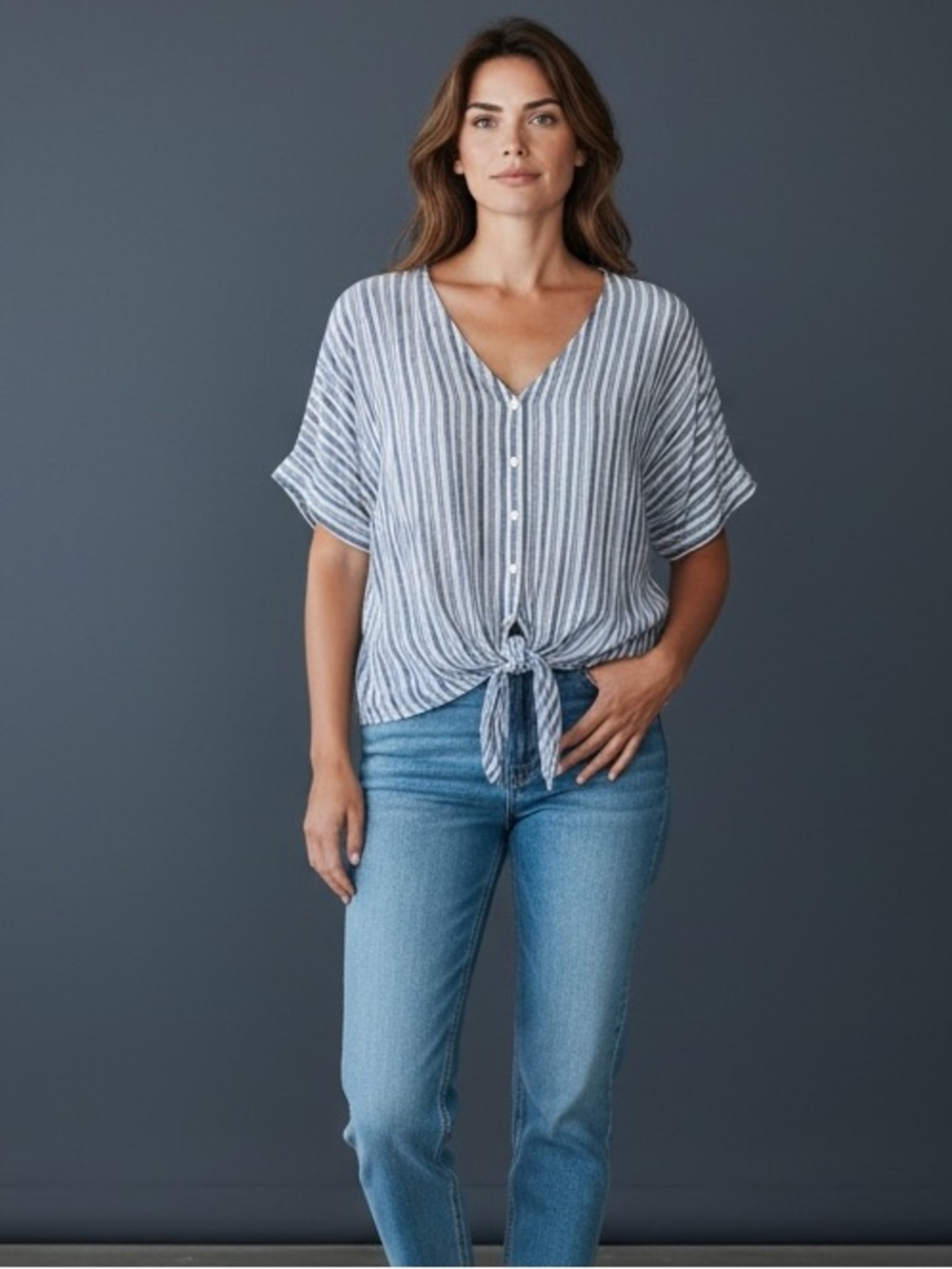 Universal Thread Lightweight and Beachy Striped Button-Up Top